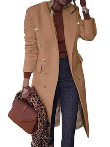 Onsoyours Damen Mantel Lang Winter Revers Wollmantel Trench Jacke Lange Parka Overcoat Elegant Langarm Einfarbig Cardigan Slim Fit Blazer Outwear A Khaki M von Onsoyours