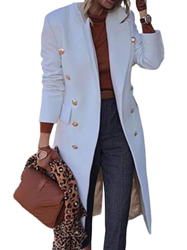 Onsoyours Damen Mantel Lang Winter Revers Wollmantel Trench Jacke Lange Parka Overcoat Elegant Langarm Einfarbig Cardigan Slim Fit Blazer Outwear A Weiß XS von Onsoyours