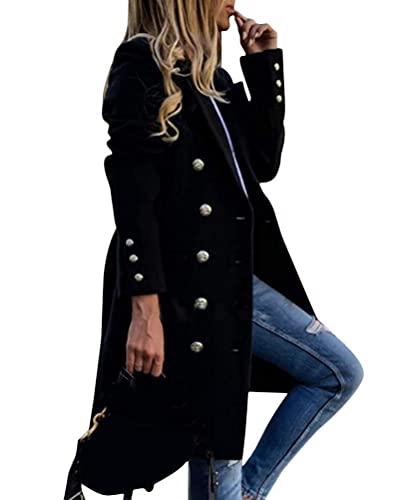 Onsoyours Damen Mantel Lang Winter Revers Wollmantel Trench Jacke Lange Parka Overcoat Elegant Langarm Einfarbig Cardigan Slim Fit Blazer Outwear B Schwarz L von Onsoyours