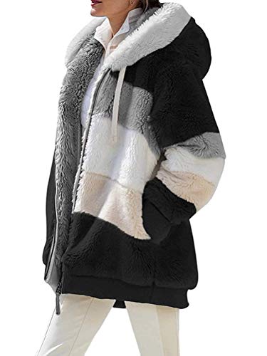 Onsoyours Damen Mantel Plüschjacke Frau Wintermantel Kurzmantel Warm Cardigan Kapuzenjacke Mit Taschen Winterjacke A Schwarz XXL von Onsoyours