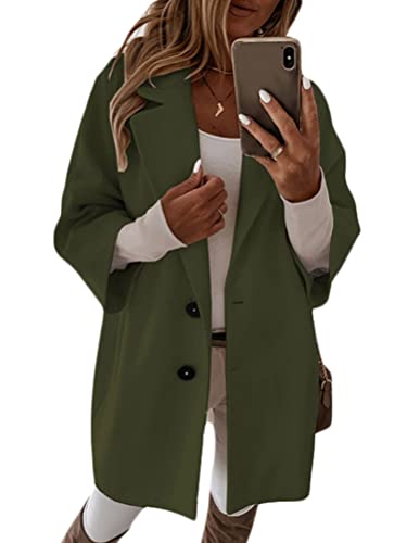Onsoyours Damen Mantel Revers Langer Cardigan Klassische Herbst Frühling Jacke Winddichter Mantel Knopfleiste Mode Wool Coat Mit Taschen Warm Outwear Armeegrün M von Onsoyours