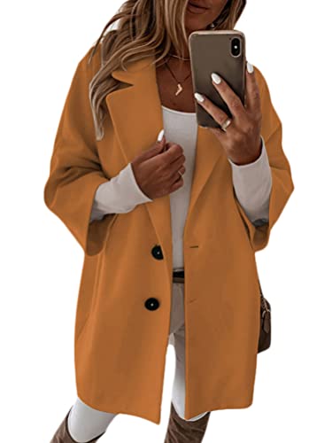 Onsoyours Damen Mantel Revers Langer Cardigan Klassische Herbst Frühling Jacke Winddichter Mantel Knopfleiste Mode Wool Coat Mit Taschen Warm Outwear Braun M von Onsoyours