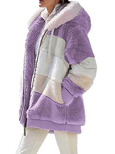 Onsoyours Damen Mantel Revers Plüschjacke Casual Langarm Outwear Tie-Dye Reißverschluss Fleecejacke Winterjacke Übergangsjacke Streetwear Mode Coat A Violett XXL von Onsoyours