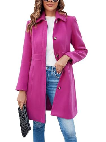 Onsoyours Damen Mantel Trenchcoat Langarm Cardigan Elegante Schlanke Knöpfe Mantel Warm Übergangsmantel Wintermantel Herbst Winter Jacke Parka Mit Reverskragen Wollmantel Winterjacke B Rose Rot M von Onsoyours