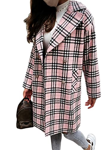 Onsoyours Damen Mantel Winter Kariertes Warme Jacke Elegant Revers Wollmantel Übergangsjacke Trenchcoat Basic Cardigan Coat Outwear Mit Tasche A Rosa M von Onsoyours