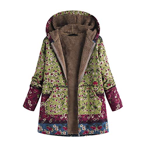 Onsoyours Damen Mantel Winter Warm Dicker Outwear Parka Mantel Jacke Blumendruck mit Kapuze Taschen Vintage Oversize Coats Hoodie Dicke Freizeitjacke B Grün 34 von Onsoyours