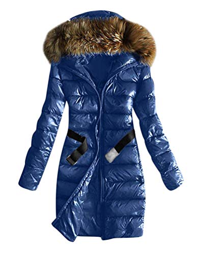 Onsoyours Damen Mantel Winterjacke Daunenjacke Warme Jacke Outdoorjacke mit Kapuze Sportlicher Damen Mädchen Parka Mit Pelzkragen Mantel Steppmantel B Blau XXL von Onsoyours