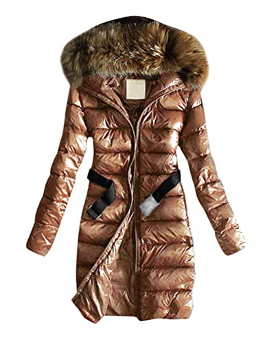 Onsoyours Damen Mantel Winterjacke Daunenjacke Warme Jacke Outdoorjacke mit Kapuze Sportlicher Damen Mädchen Parka Mit Pelzkragen Mantel Steppmantel B Braun S von Onsoyours