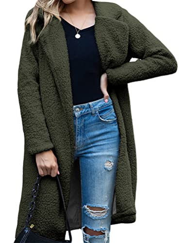 Onsoyours Damen Mantel Winterjacke Steppjacke Revers Jacke Parka Outwear Winter Warm Fleece Cardigan Lange Jacke Elegant Einfarbig Langarm Herbstjacke Wintermantel A Armeegrün M von Onsoyours