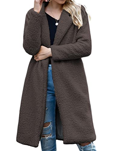 Onsoyours Damen Mantel Winterjacke Steppjacke Revers Jacke Parka Outwear Winter Warm Fleece Cardigan Lange Jacke Elegant Einfarbig Langarm Herbstjacke Wintermantel A Kaffee M von Onsoyours