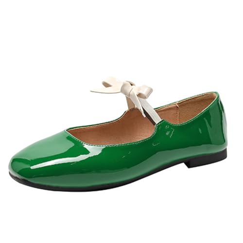 Onsoyours Damen Mary Jane Halbschuhe Flach Bequem Schuhe Cosplay Lolita Lackleder Square Toe Damen Ballerinas Elegant Damenschuhe A Grün 39 EU von Onsoyours