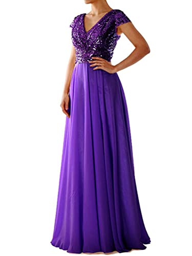 Onsoyours Damen Maxikleid Brautjungfer Neckholder Pailletten Verziert Abschlussball Hochzeit Dleider Bridesmaid Dress N Violett 48 von Onsoyours