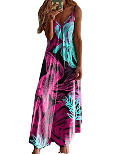 Onsoyours Damen Maxikleider Sommerkleid Lang Ärmellos Strandkleid Vintage Blumendruck Freizeitkleid Hohe Taille Elegant Abendkleid Spaghetti Strap Boho Kleider A Muster-3 XL von Onsoyours
