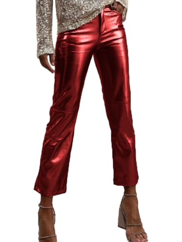 Onsoyours Damen Metallic Glänzed Hose Freizeit Casual Lang Hose Sweathose Jogginghose Einfarbig Wet Look Stretch Leggings Tanzhosen Party Disco Clubwear B Weinrot M von Onsoyours