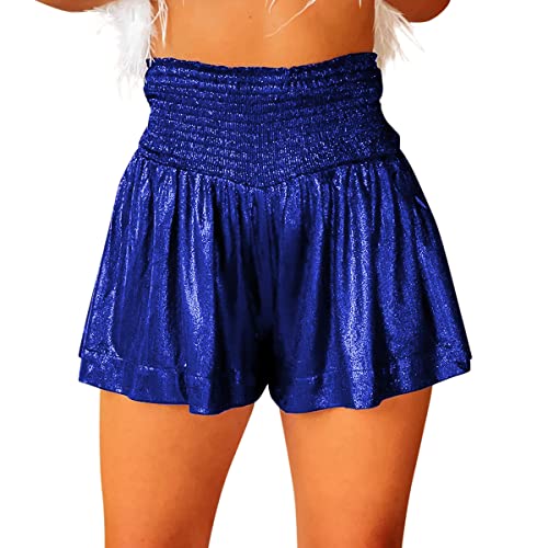 Onsoyours Damen Metallic Hotpants Pailletten Glitzer Shorts mit Hoher Taille Sexy Kurze Hose Shorts für Tanz Sport Disco Kostüm Fasching Karneval Dunkelblau M von Onsoyours