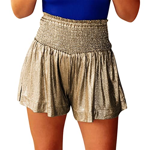 Onsoyours Damen Metallic Hotpants Pailletten Glitzer Shorts mit Hoher Taille Sexy Kurze Hose Shorts für Tanz Sport Disco Kostüm Fasching Karneval Gold L von Onsoyours