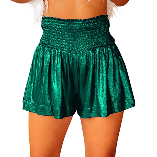 Onsoyours Damen Metallic Hotpants Pailletten Glitzer Shorts mit Hoher Taille Sexy Kurze Hose Shorts für Tanz Sport Disco Kostüm Fasching Karneval Grün L von Onsoyours