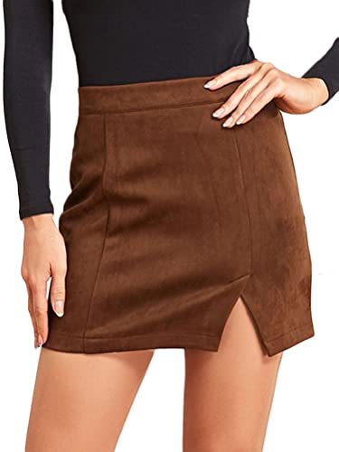 Onsoyours Damen Minirock mit Hoher Taille Wildlederimitat Figurbetonter Kurzer A-Linie Rock Paket Hüfte Unregelmäßig überkreuzt Bleistiftrock Schirmrock aus Kord A Braun XL von Onsoyours