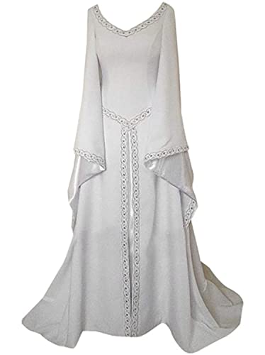 Onsoyours Damen Mittelalter Kleid Trompetenärmel Bodenlanges Retro Kostüm Gewand Gothic Renaissance Viktorianisches Prinzessin Kleidung Hexenkostüm C Weiß M von Onsoyours