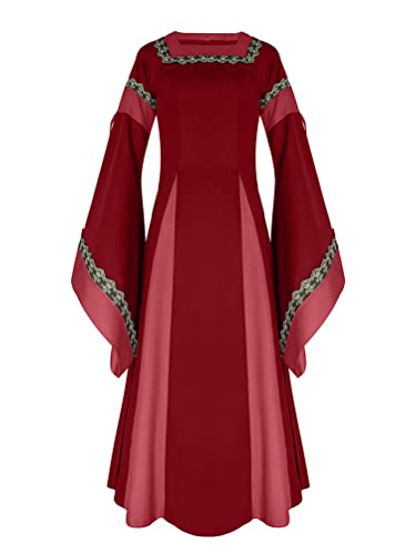 Onsoyours Damen Mittelalter Kleid Trompetenärmel Bodenlanges Retro Kostüm Gewand Gothic Renaissance Viktorianisches Prinzessin Kleidung Hexenkostüm D Rot M von Onsoyours