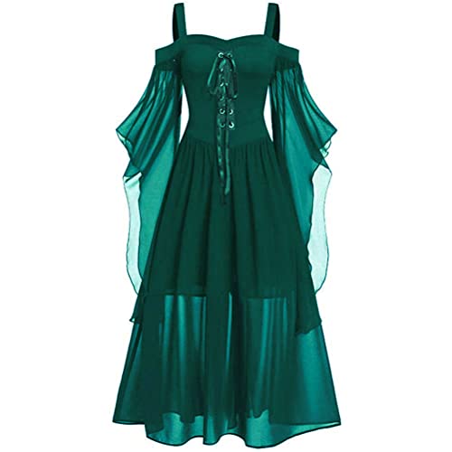 Onsoyours Damen Mittelalterliche Kleid Kurzarm Schnürung Mittelalter Ballkleider Retro Halloween Party Cosplay Kostüm Maxikleid C Grün 3XL von Onsoyours