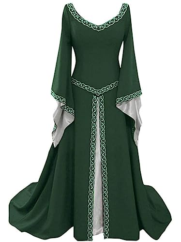 Onsoyours Damen Mittelalter Kleider Trompetenärmel Bodenlanges Retro Kostüm Gewand Gothic Renaissance Viktorianisches Prinzessin Kleidung Hexenkostüm C Grün XL von Onsoyours