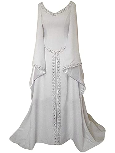 Onsoyours Damen Mittelalterliche Kleid mit Trompetenärmel Mittelalter Party Kostüm Maxikleid C Weiß L von Onsoyours