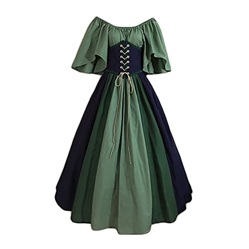 Onsoyours Damen Mittelalterliche Kleid Kurzarm Schnürung Mittelalter Ballkleider Retro Halloween Party Cosplay Kostüm Maxikleid Grün L von Onsoyours