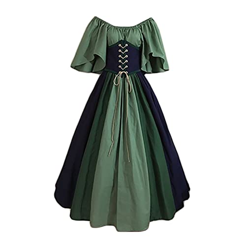 Onsoyours Damen Mittelalterliche Vintage Kleid Kurzarm Schnürung Mittelalter Ballkleider Maskerade Retro Halloween Party Cosplay Kostüm Maxikleid Grün S von Onsoyours