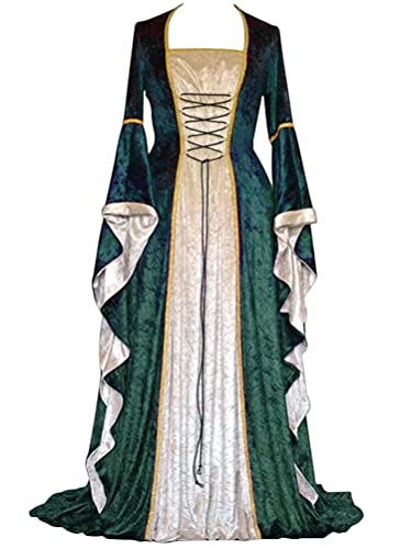 Onsoyours Damen Mittelalterliches Kleid Renaissance-Kostüm Irisches Retro-Kleid über Langen Kleidern B Grün M von Onsoyours