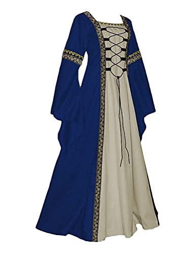Onsoyours Damen Mittelalterliches Kleid Renaissance-Kostüm Irisches Retro-Kleid über Langen Kleidern Blau M von Onsoyours
