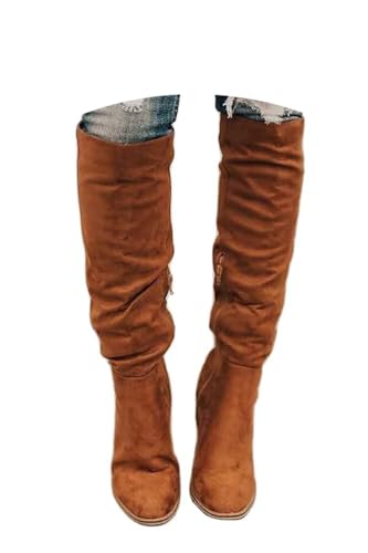 Onsoyours Damen Mode Overknee Stiefel Warme Elegante Seite Zipper Herbst Winter Langschaft Boots mit Blockabsatz A Braun 41 EU von Onsoyours