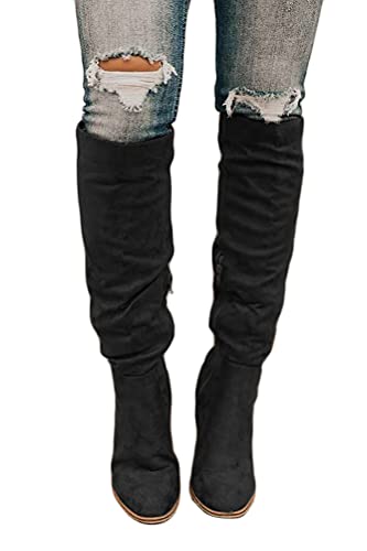 Onsoyours Damen Mode Overknee Stiefel Warme Elegante Seite Zipper Herbst Winter Langschaft Boots mit Blockabsatz A Schwarz 37 EU von Onsoyours