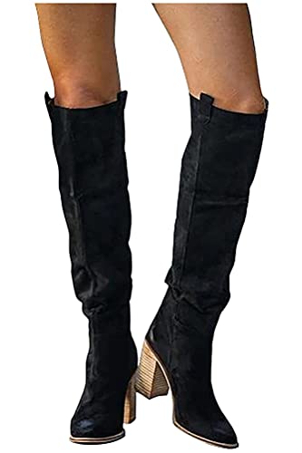 Onsoyours Damen Mode Overknee Stiefel Warme Elegante Seite Zipper Herbst Winter Langschaft Boots mit Blockabsatz B Schwarz 43 EU von Onsoyours