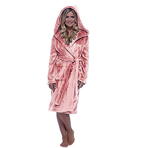 Onsoyours Damen Morgenmantel Shaggy weichen Mädchen Unisex Herren Damen Bademantel mit Kapuze Fleece Kimono Kleider Robe Bademantel Loungewear flauschig A Rosa 4XL von Onsoyours