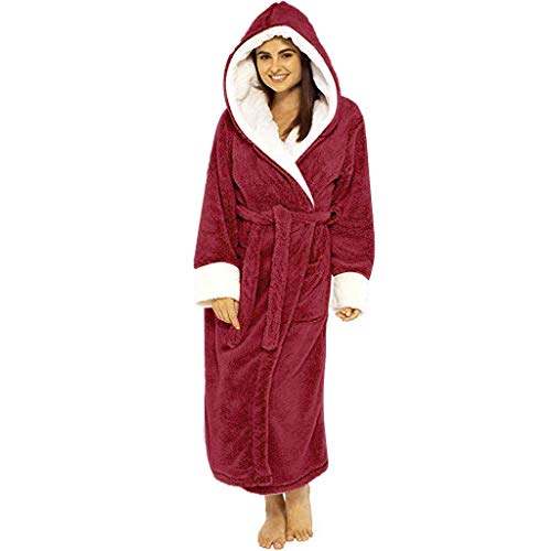 Onsoyours Damen Morgenmantel Shaggy weichen Mädchen Unisex Herren Damen Bademantel mit Kapuze Fleece Kimono Kleider Robe Bademantel Loungewear flauschig B Rot M von Onsoyours