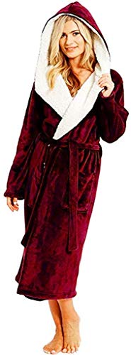 Onsoyours Damen Morgenmantel Shaggy weichen Mädchen Unisex Herren Damen Bademantel mit Kapuze Fleece Kimono Kleider Robe Bademantel Loungewear flauschig B Weinrot XS von Onsoyours