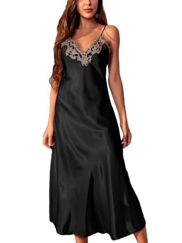 Onsoyours Damen Nachthemd Satin Sexy Negligee Mit Spitzen Unterkleid Mit Spaghettiträger V Ausschnitt Nachtkleid Sommer Nachtwäsche Frau Sleepwear B Schwarz XXL Onsoyours Damen Nachthemd Satin Sexy Negligee Mit Spitzen Unterkleid Mit Spaghettiträger V Ausschnitt Nachtkleid Sommer Nachtwäsche Frau Sleepwear B Schwarz XXL von Onsoyours
