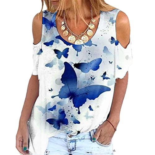 Onsoyours Damen Oberteile Elegant Schulterfrei Tshirt Kurzarm Bluse Tunika Shirts Damen Tshirts Schulterfrei V-Ausschnitt Oberteile Sommer Bluse Shirts Z11 Stil 48 von Onsoyours