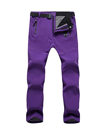 Onsoyours Damen Outdoorhose Hosen Softshellhose Wanderhose Gefüttert Fleece Warm Wasserdicht Winddicht Softshell Schnelltrocknend Winterhose Trekkinghose Funktionshose A Violett L von Onsoyours