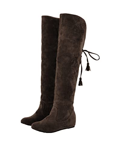 Onsoyours Damen Overknee Stiefel Einfarbig Stretchstiefel Lederstiefel Ritterstiefel Schlupfstiefel Herbst Winter Rutschfeste Innenkeil Stiefel Boots A Braun 42 EU von Onsoyours