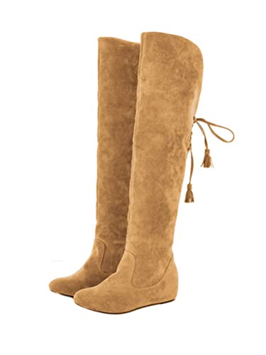 Onsoyours Damen Overknee Stiefel Einfarbig Stretchstiefel Lederstiefel Ritterstiefel Schlupfstiefel Herbst Winter Rutschfeste Innenkeil Stiefel Boots A Gelb 42 EU von Onsoyours