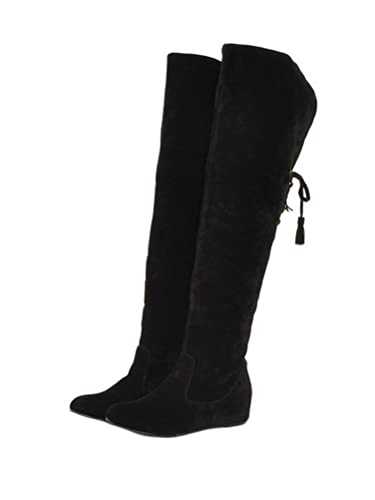 Onsoyours Damen Overknee Stiefel Einfarbig Stretchstiefel Lederstiefel Ritterstiefel Schlupfstiefel Herbst Winter Rutschfeste Innenkeil Stiefel Boots A Schwarz 42 EU von Onsoyours