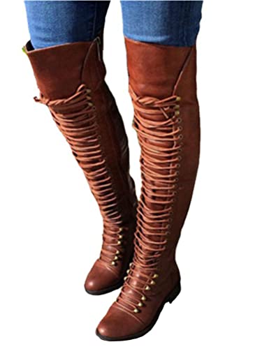 Onsoyours Damen Overknee Stiefel Einfarbig Stretchstiefel Lederstiefel Ritterstiefel Schlupfstiefel Herbst Winter Rutschfeste Innenkeil Stiefel Boots B Braun 38 EU von Onsoyours