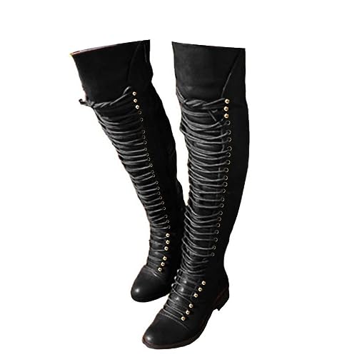 Onsoyours Damen Overknee Stiefel Einfarbig Stretchstiefel Lederstiefel Ritterstiefel Schlupfstiefel Herbst Winter Rutschfeste Innenkeil Stiefel Boots B Schwarz 41 EU von Onsoyours