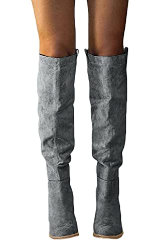 Onsoyours Damen Overknee Stiefel Lässige Warme Gefüttert Winter Langschaft Boots Reitstiefel Niedrige Lange Stiefel mit Absatz Beiläufige Winterschuhe Reißverschluss Schuhe B Grau 38 EU von Onsoyours