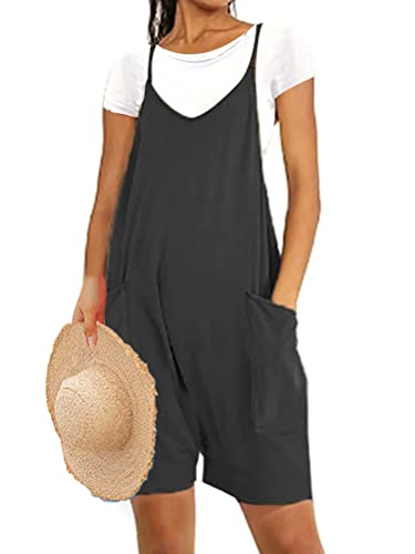 Onsoyours Damen Oversize Ärmellose Jumpsuits Frauen Spaghettiträger Lockerer Strampler Lange Hose mit Reißverschluss Jumpsuits Baggy Rompers Overalls mit Taschen B Schwarz XXL von Onsoyours