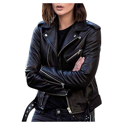 Onsoyours Damen PU Lederjacke Bikerjacke mit Reißverschluss Kurze Jacke Herbst Frühling B Schwarz XXL von Onsoyours