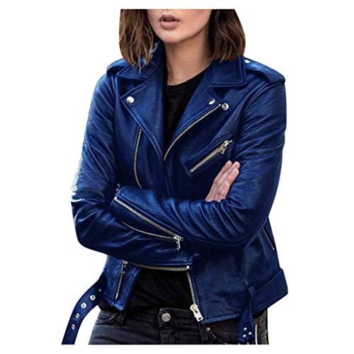 Onsoyours Damen PU Lederjacke Bikerjacke mit Reißverschluss Kurze Jacke Herbst Frühling Lederjacke im Bikerjacke B Blau 5XL von Onsoyours