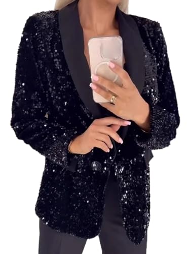 Onsoyours Damen Pailletten Blazer Langarm Jacke mit Knopfleiste Eleganter Blazerjacke Glitzer Party Outfits Clubwear Revers Mantel Cardigan A Schwarz XXL Onsoyours Damen Pailletten Blazer Langarm Jacke mit Knopfleiste Eleganter Blazerjacke Glitzer Party Outfits Clubwear Revers Mantel Cardigan A Schwarz XXL von Onsoyours